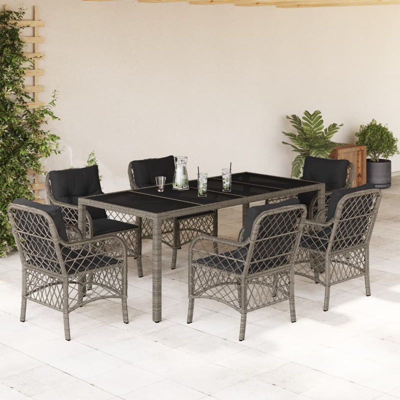 7-delige Tuinset met kussens poly rattan grijs