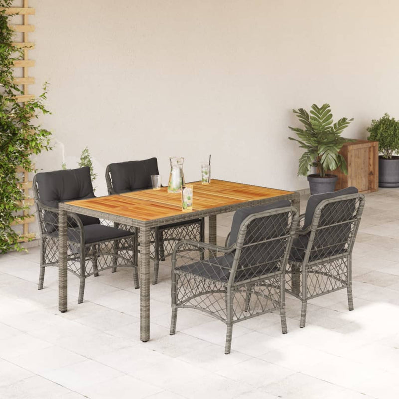 5-delige Tuinset met kussens poly rattan grijs