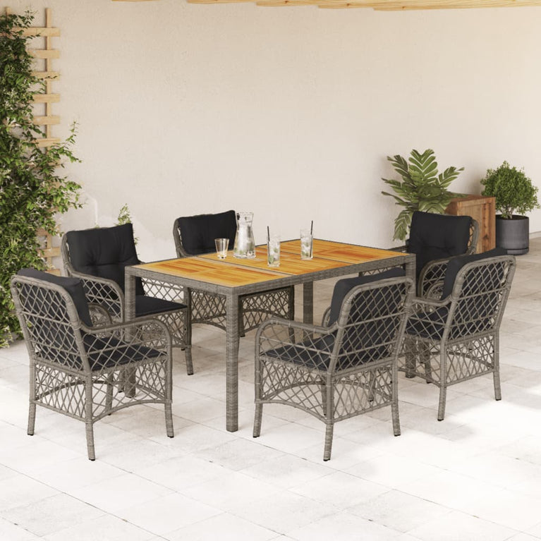 7-delige Tuinset met kussens poly rattan grijs