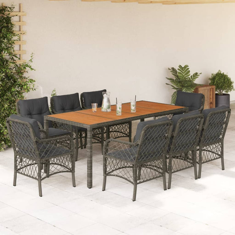 9-delige Tuinset met kussens poly rattan grijs