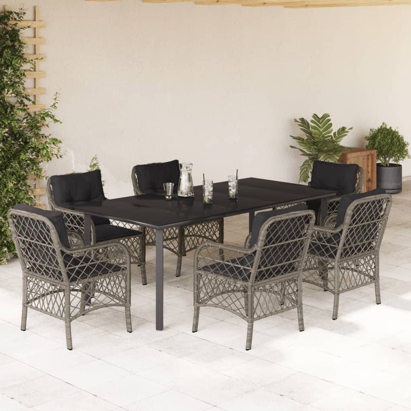 7-delige Tuinset met kussens poly rattan grijs