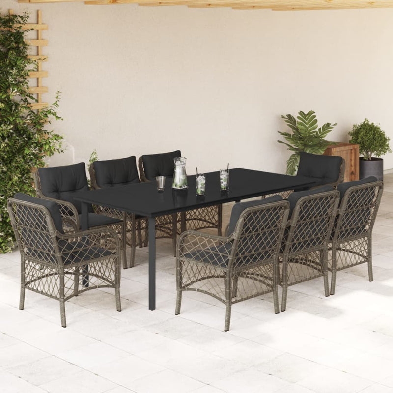 9-delige Tuinset met kussens poly rattan grijs