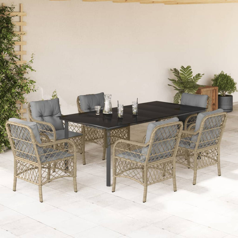 7-delige Tuinset met kussens poly rattan gemengd beige