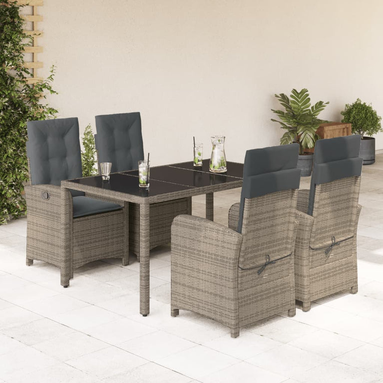 5-delige Tuinset met kussens poly rattan grijs