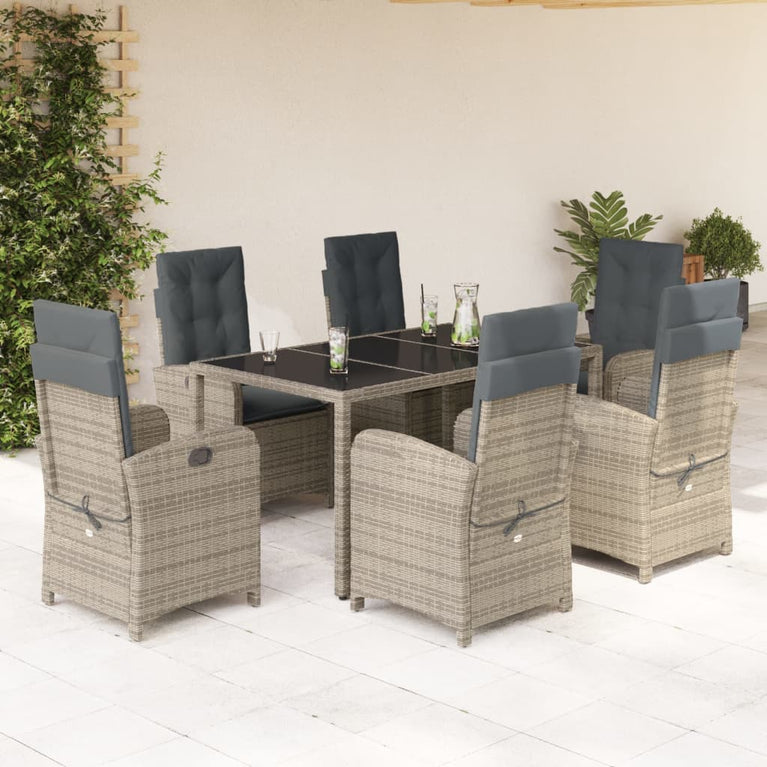 7-delige Tuinset met kussens poly rattan grijs