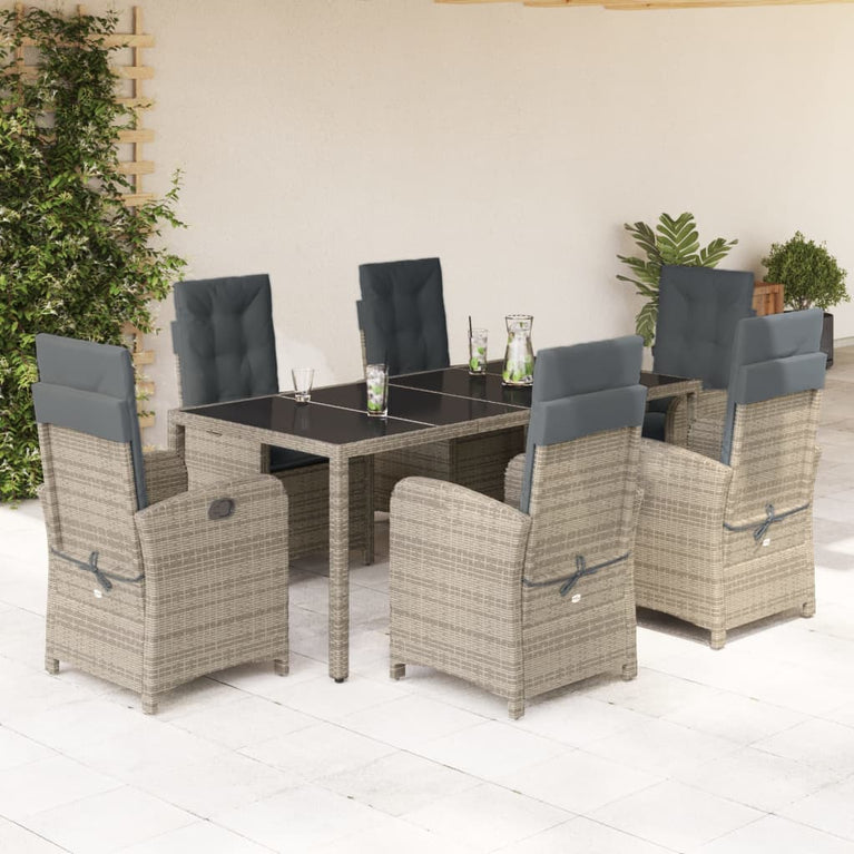 7-delige Tuinset met kussens poly rattan grijs