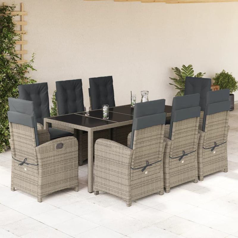 9-delige Tuinset met kussens poly rattan grijs