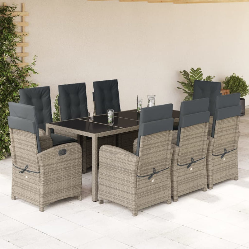 9-delige Tuinset met kussens poly rattan grijs