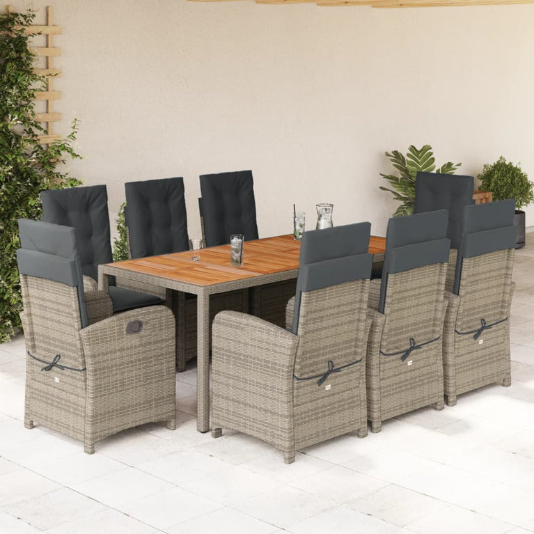 9-delige Tuinset met kussens poly rattan grijs