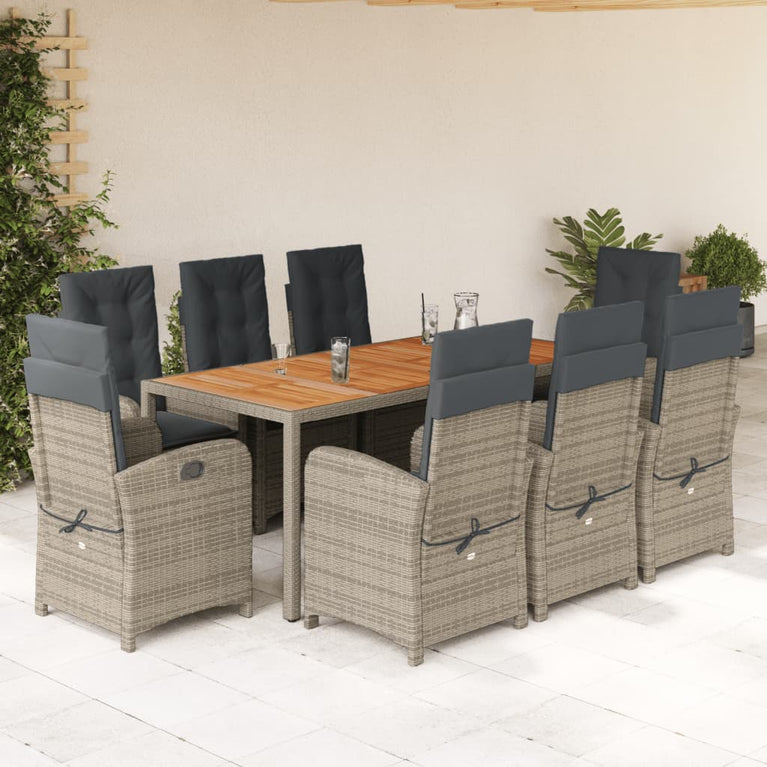 9-delige Tuinset met kussens poly rattan grijs