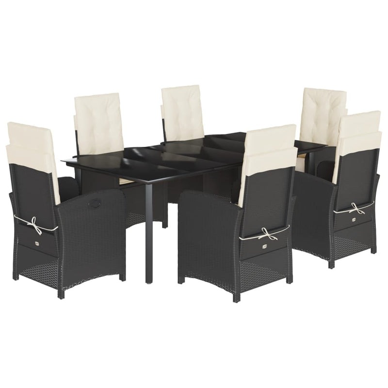 7-delige Tuinset met kussens poly rattan zwart