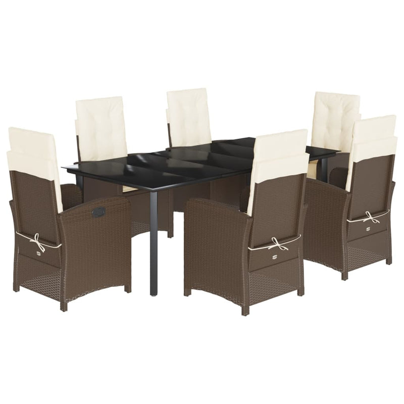 7-delige Tuinset met kussens poly rattan bruin