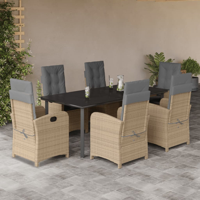 7-delige Tuinset met kussens poly rattan gemengd beige