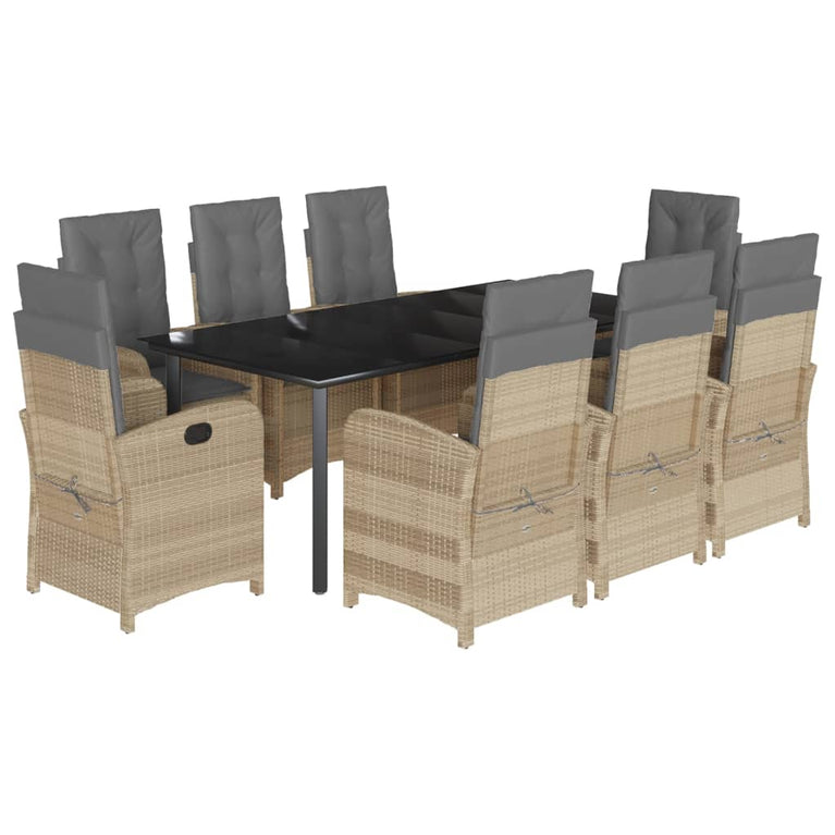 9-delige Tuinset met kussens poly rattan gemengd beige