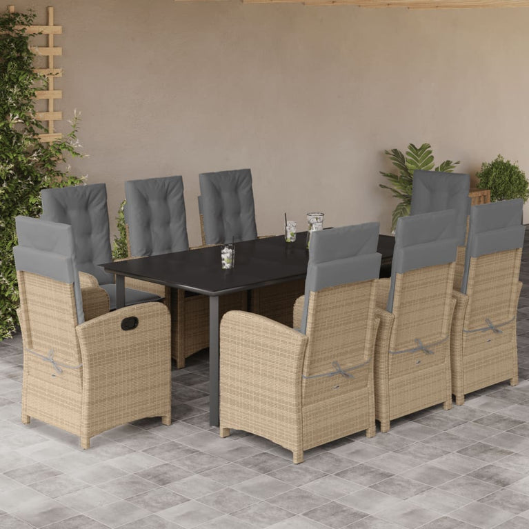 9-delige Tuinset met kussens poly rattan gemengd beige