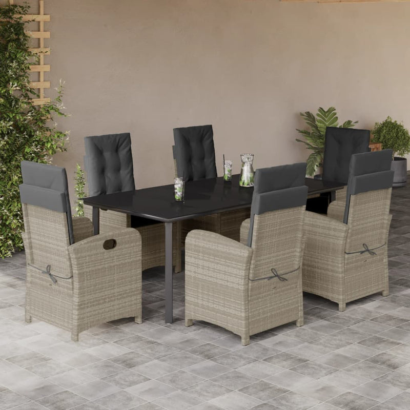 7-delige Tuinset met kussens poly rattan grijs