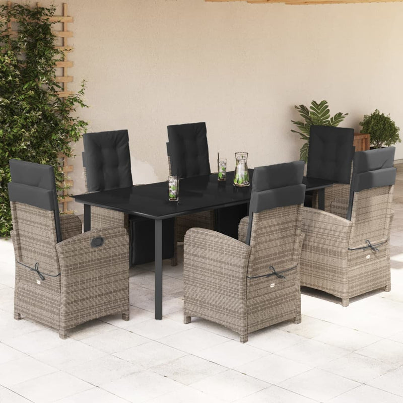 7-delige Tuinset met kussens poly rattan grijs
