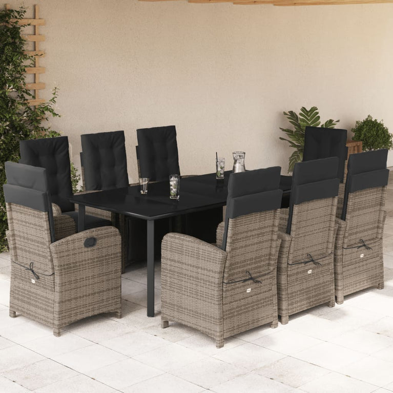 9-delige Tuinset met kussens poly rattan grijs