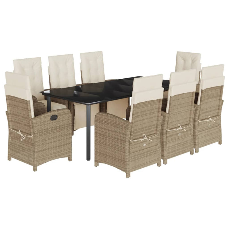 9-delige Tuinset met kussens poly rattan beige