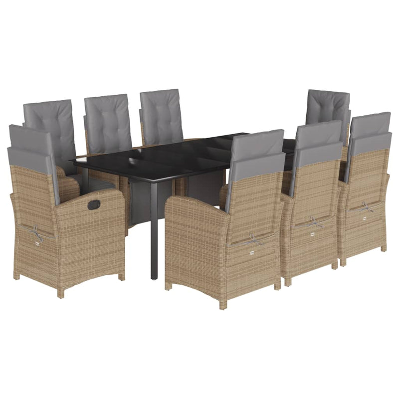 9-delige Tuinset met kussens poly rattan beige