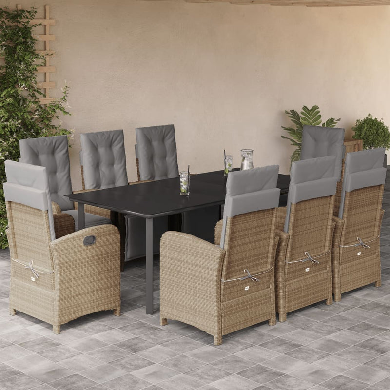 9-delige Tuinset met kussens poly rattan beige