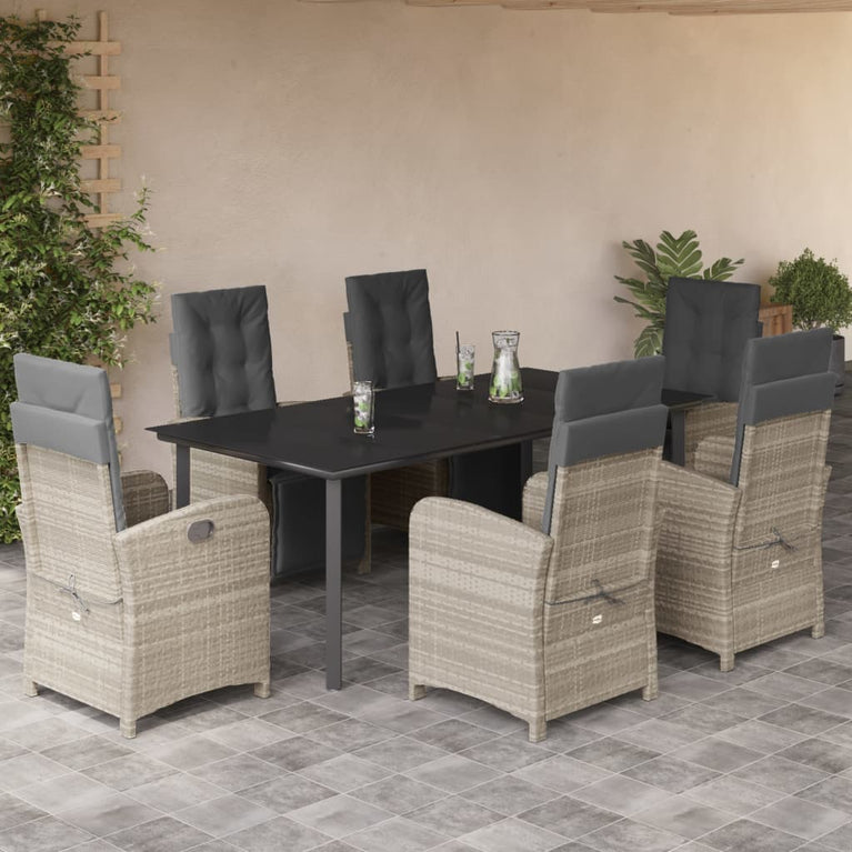 7-delige Tuinset met kussens poly rattan grijs