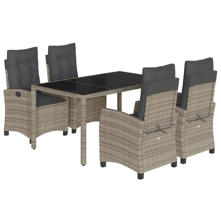 5-delige Tuinset met kussens poly rattan grijs