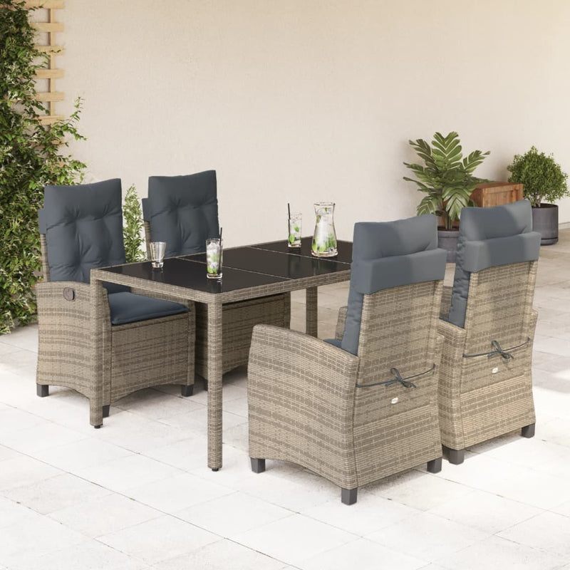 5-delige Tuinset met kussens poly rattan grijs