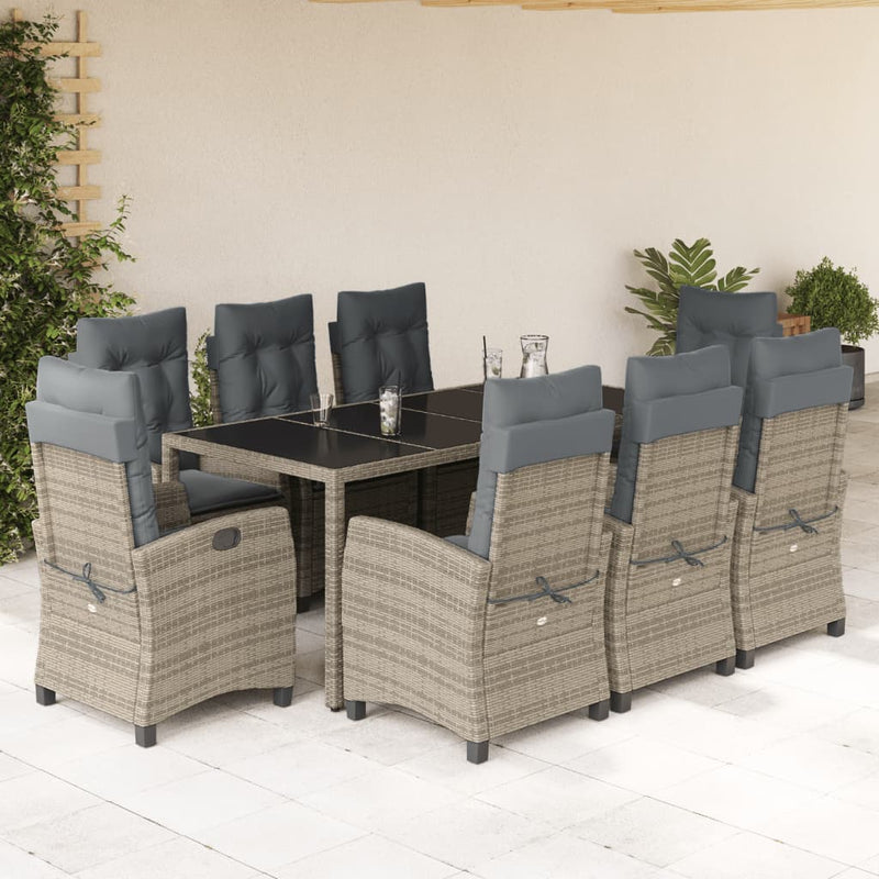 9-delige Tuinset met kussens poly rattan grijs