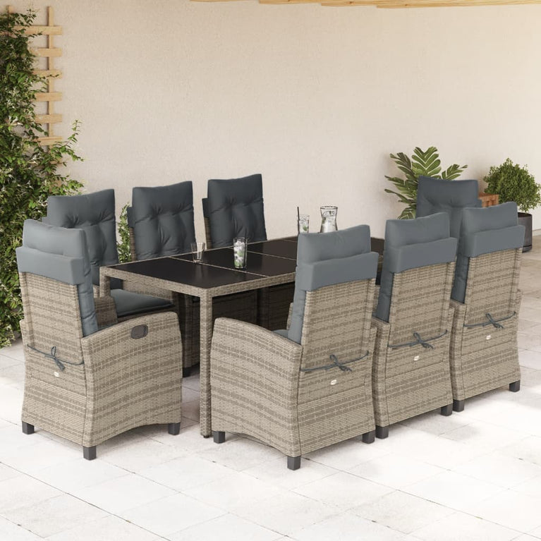 9-delige Tuinset met kussens poly rattan grijs