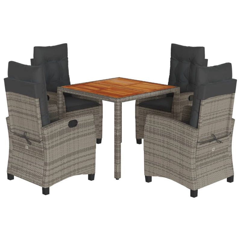 5-delige Tuinset met kussens poly rattan grijs