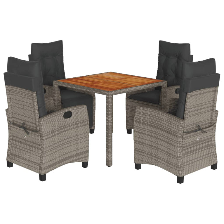 5-delige Tuinset met kussens poly rattan grijs