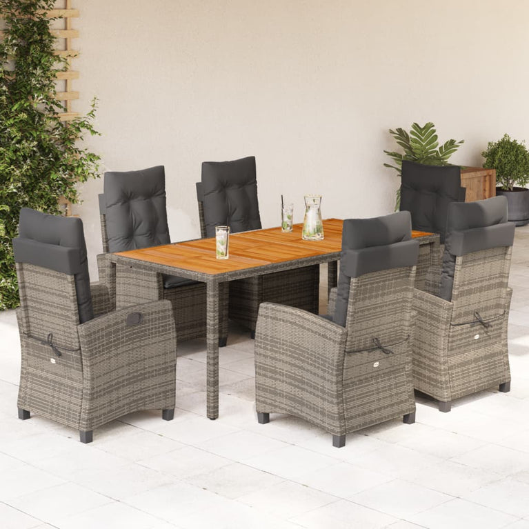 7-delige Tuinset met kussens poly rattan grijs