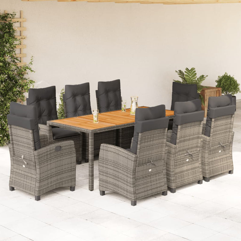 9-delige Tuinset met kussens poly rattan grijs