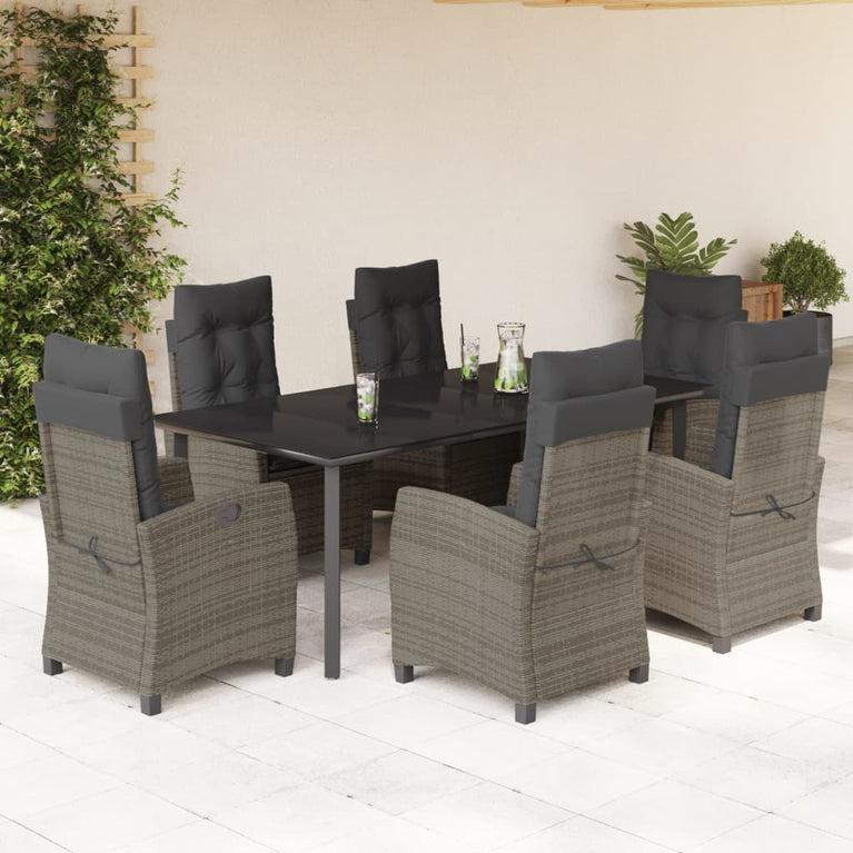 7-delige Tuinset met kussens poly rattan grijs