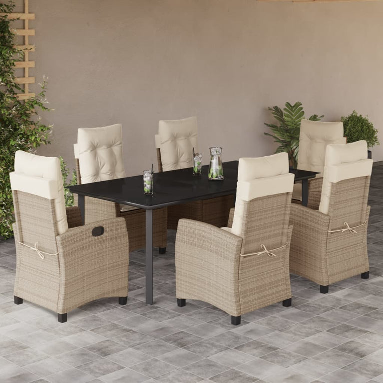 7-delige Tuinset met kussens poly rattan beige