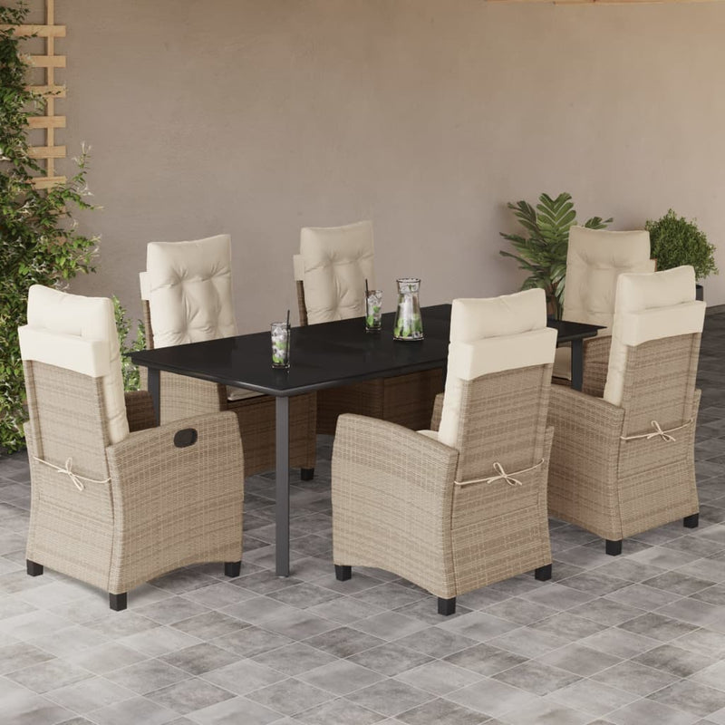 7-delige Tuinset met kussens poly rattan beige