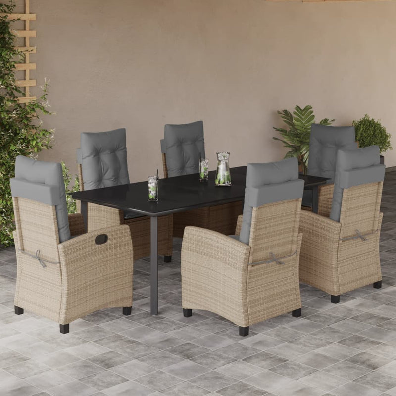 7-delige Tuinset met kussens poly rattan gemengd beige