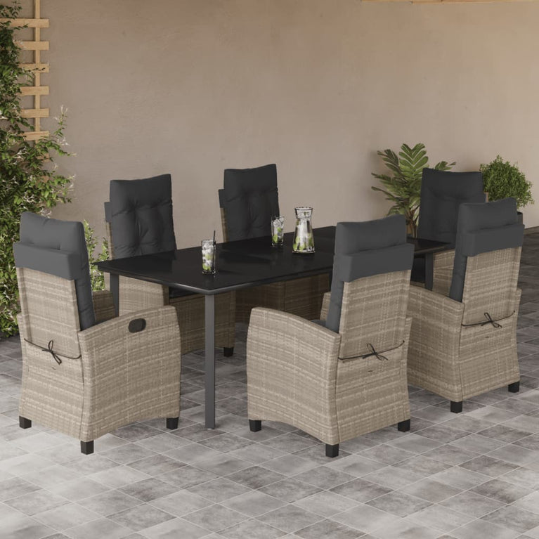 7-delige Tuinset met kussens poly rattan grijs