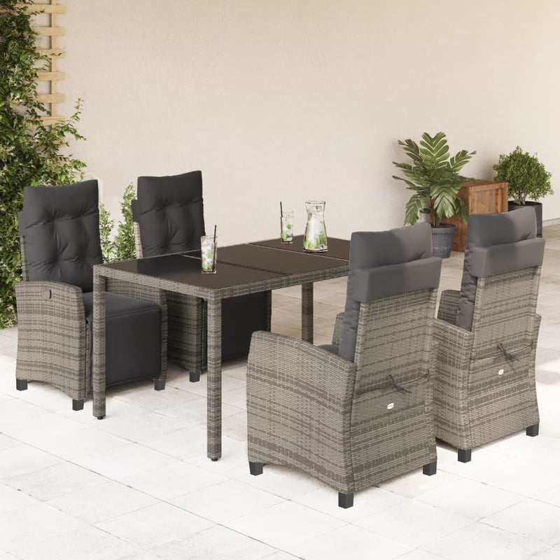 5-delige Tuinset met kussens poly rattan grijs