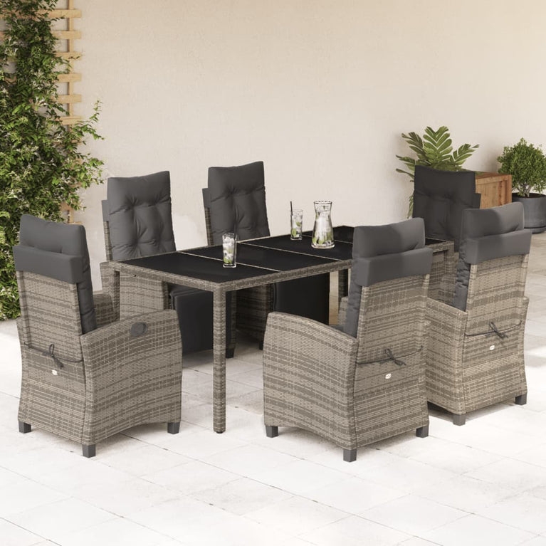 7-delige Tuinset met kussens poly rattan grijs