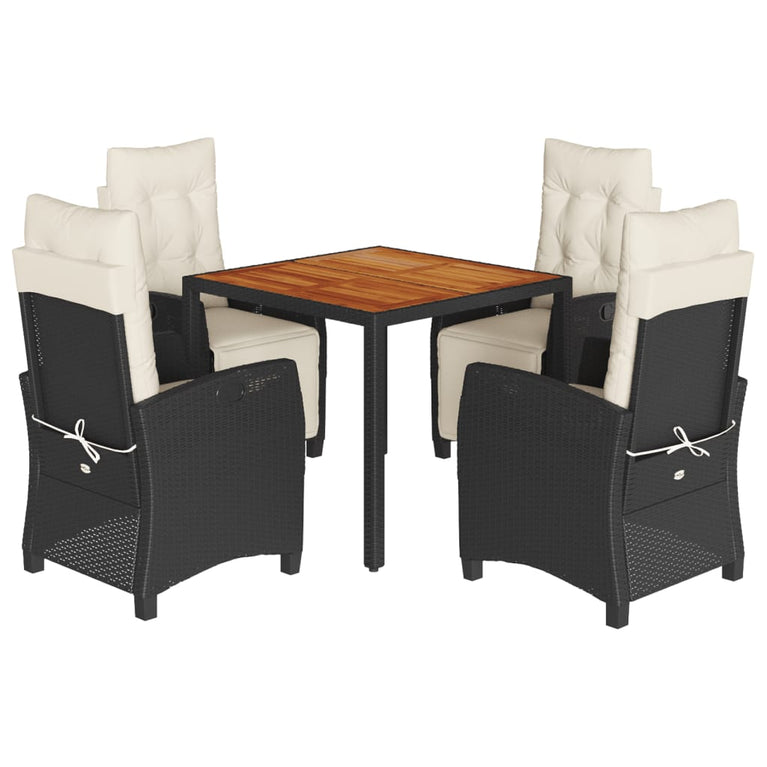 5-delige Tuinset met kussens poly rattan zwart