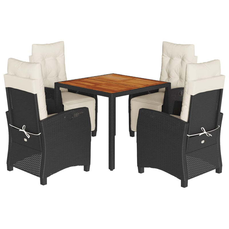 5-delige Tuinset met kussens poly rattan zwart