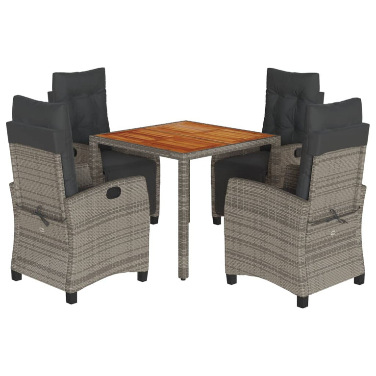 5-delige Tuinset met kussens poly rattan grijs