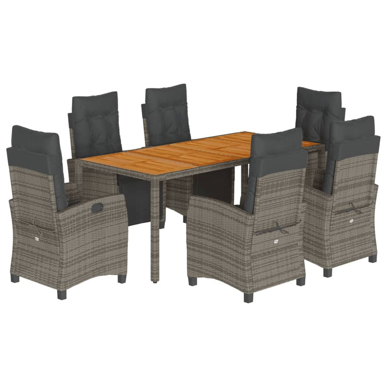 7-delige Tuinset met kussens poly rattan grijs