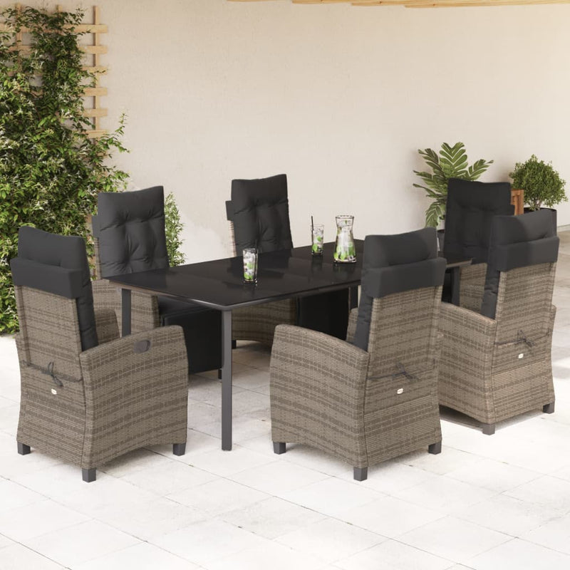 7-delige Tuinset met kussens poly rattan grijs
