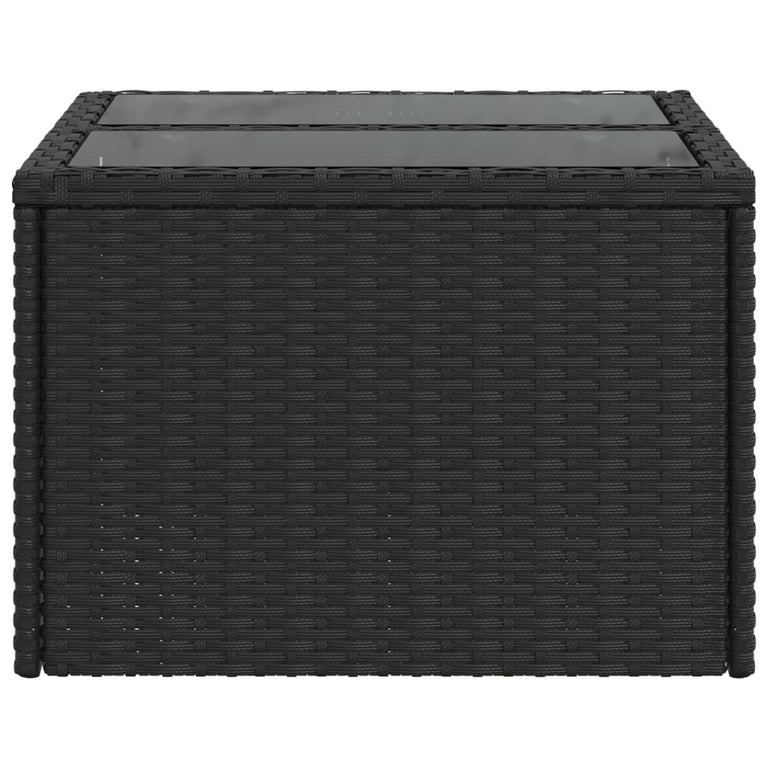 Tuintafel met glazen blad 55x55x37 cm poly rattan zwart