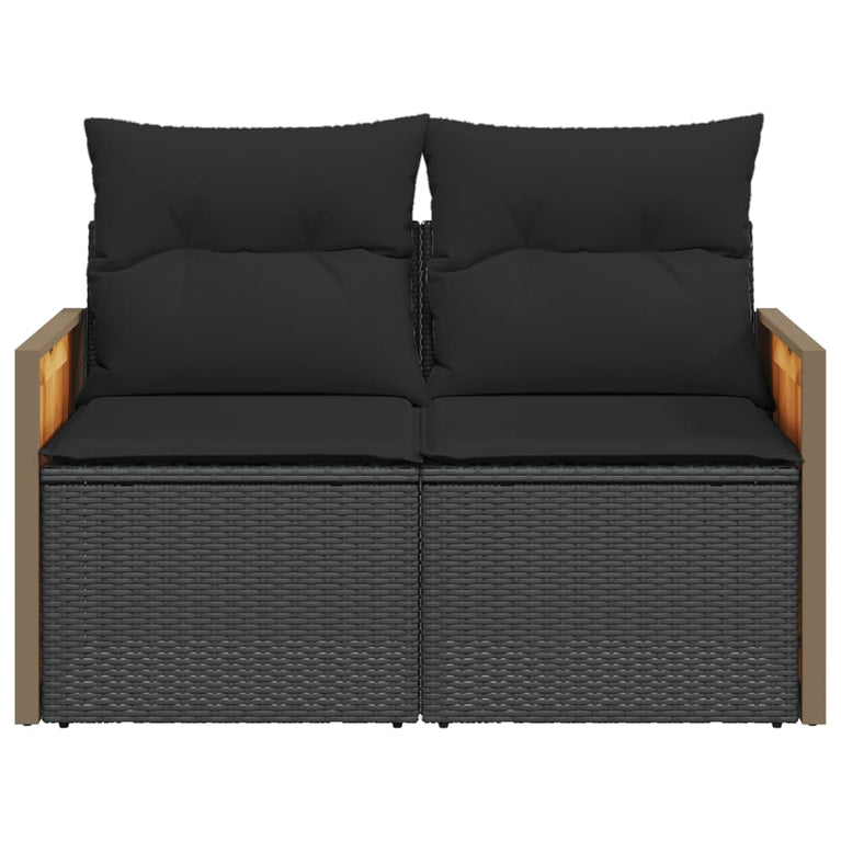 Tuinbank 2-zits met kussens poly rattan zwart