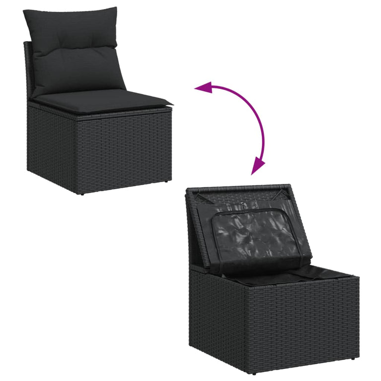 Tuinbank zonder armleuning met kussens poly rattan zwart