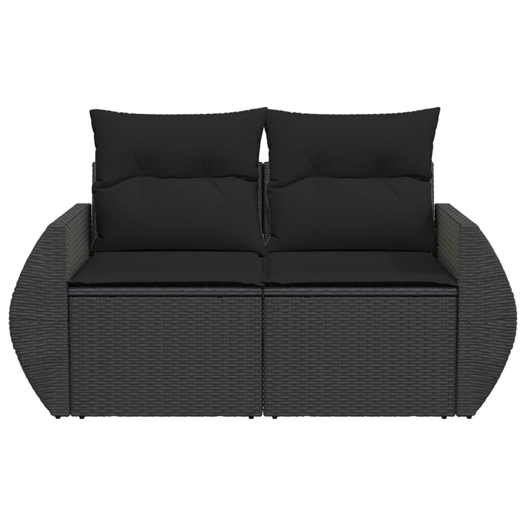 Tuinbank 2-zits met kussens poly rattan zwart